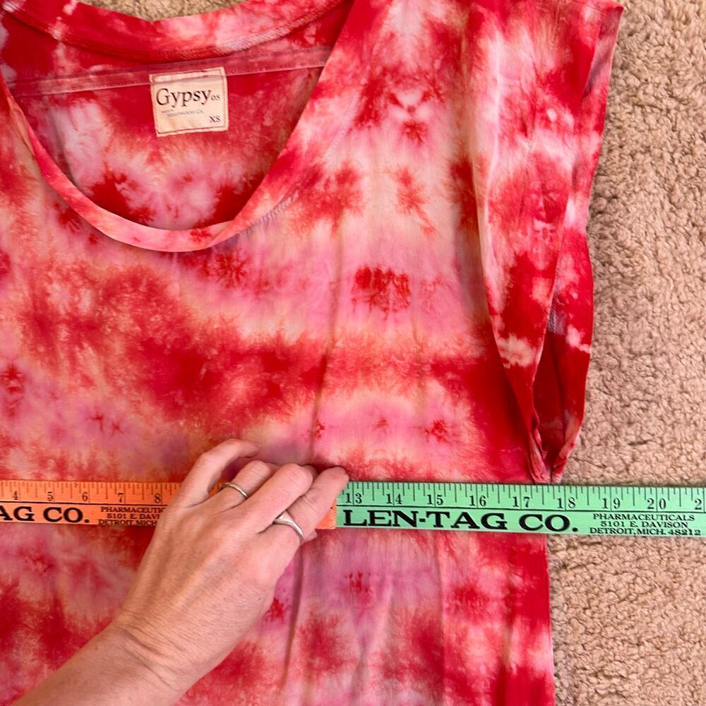 Gypsy 05 100% Silk Red Tie Dye Midi Maxi Dress Womens Sz. XS Hipster Boho Chic - Picture 11 of 13